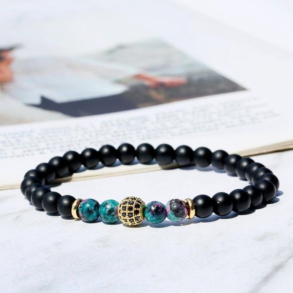 

6mm classic gold color cz ball stone beaded bracelet homme 2020 handmade fashion bohemia bracelets & bangles dropshipping, Black