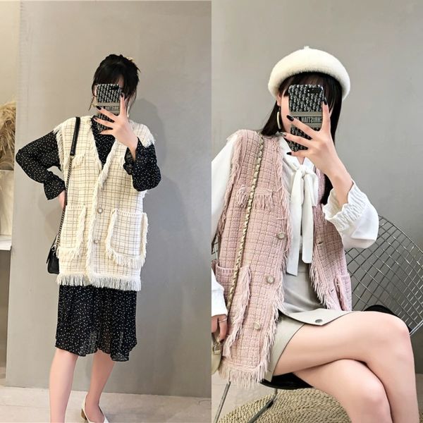 

4e1vf version autumn 2020 new women's wear korean red of small fragrance elegant su knitted vest vest for women's net early autumn, White;black