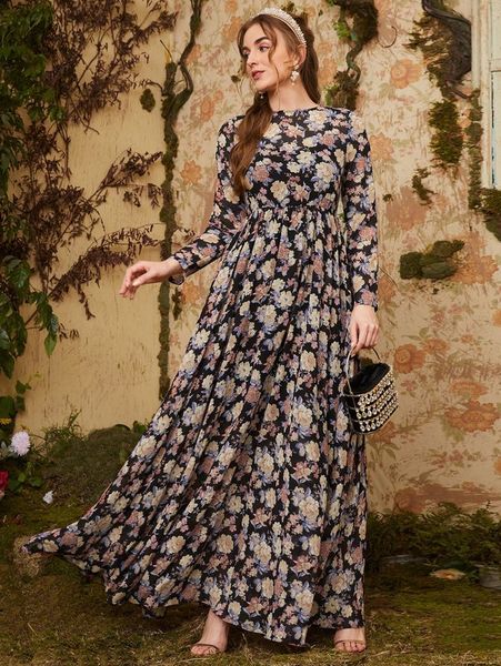 

allover floral print dress she, Black;gray