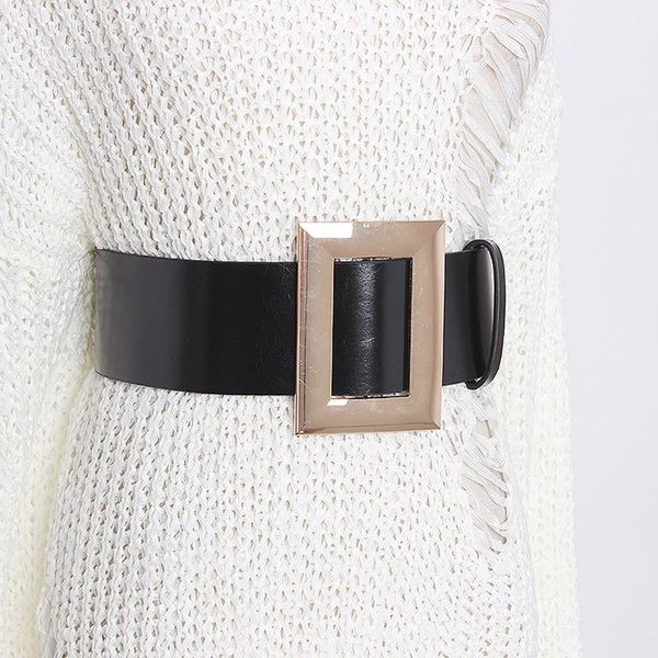

luxury new brand vintage pu wide belts for women retro buckle girdle belts female waistband gold corset belt straps accessories, Black;brown