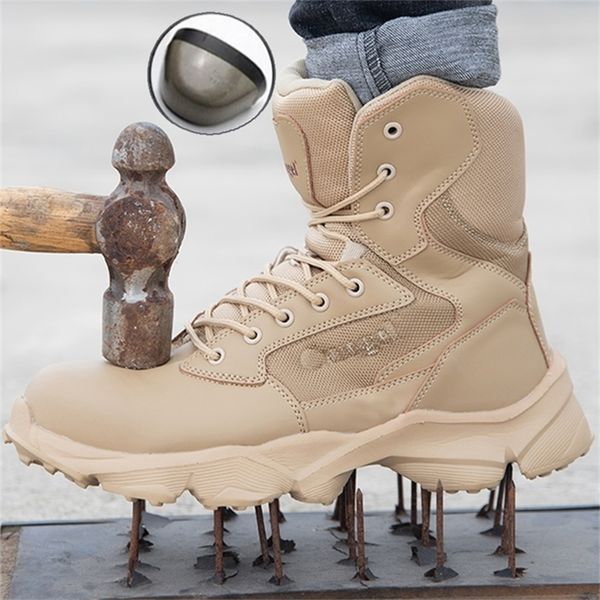 

fashion short comfortable work light breathable construction men mid-calf boots steel toe cap safety shoes y200915, Black;brown