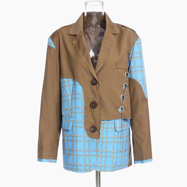 

women's suits & blazers sondr 2021 autumn plaid patchwork chain blazer women notched collar long sleeve oversized casual loose female, White;black