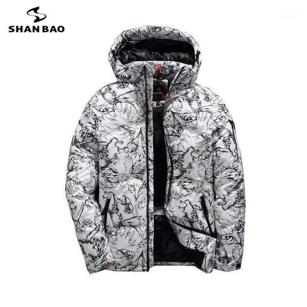 

shanbao winter thick white duck down men's casual down jacket coat fashion camouflage hooded jacket white black1, Black