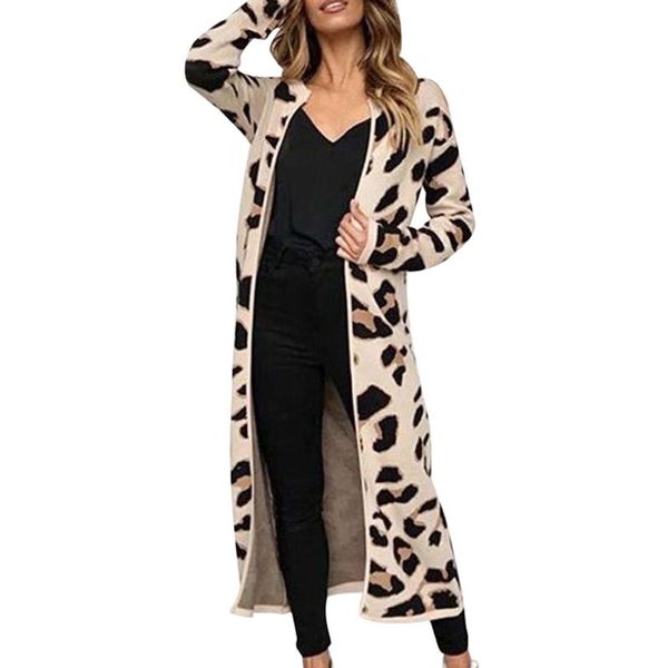 

new sweater women long sleeve leopard print cardigan open front jacket coat blusas femininas sueter mujer invierno 2020 z0814, Black;brown
