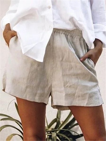 

2020 loose cotton linen shorts women's wear, White;black