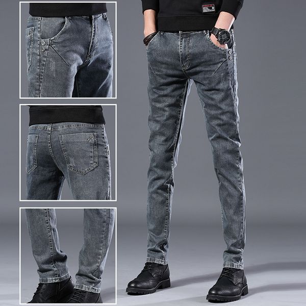 

ho new 2020 men's fashion youth elastic jeans grey contracted joker little cowboy, Blue