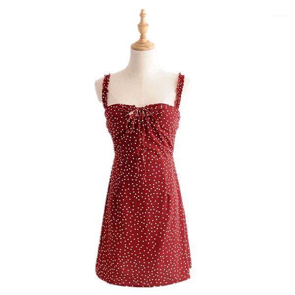 

dot print womens elegantspaghetti strap dress chiffon 2018 summer new womens chest lace decoration party beach strap dress1, Black;gray