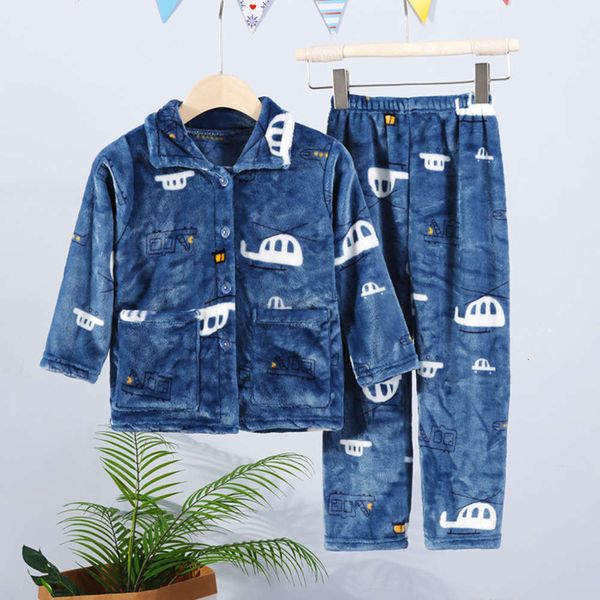 

flannel 2021 new autumn home suit wear cardigan children's pajamas 2e57, Blue;red