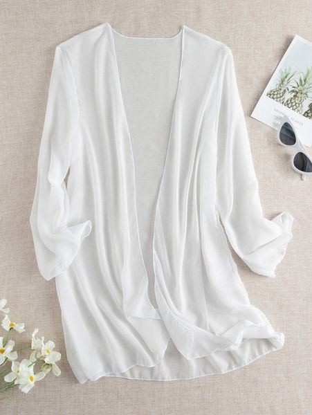 

sheer chiffon open front kimono q1ot#, White;black