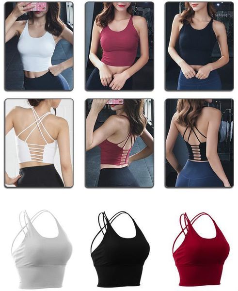 

yoga outfits shirt cross back running sport push up sports t-shirt gym -proof gathering underwear fitness bra1, White;red