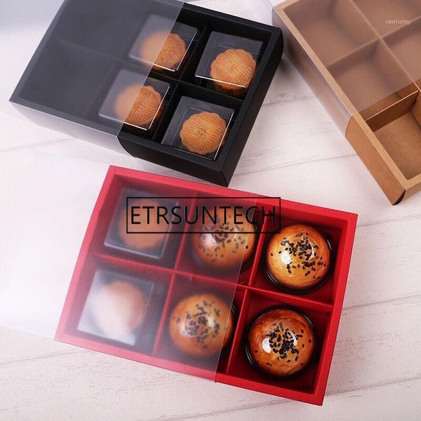

gift wrap 100pcs/lot transparent black red brown cake box dessert macarons mooncake boxes pastry packaging boxes1