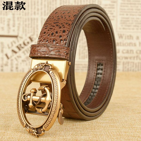 

men's genuine personalized crocodile leisure belt boat anchor automatic buckle pants leather, Black;brown