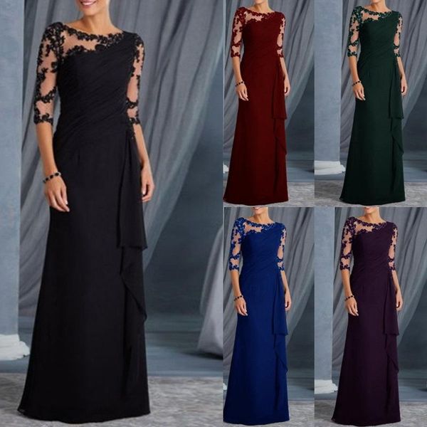 

women fashion dress lace half sleeves round neck slim fit female formal gown h9, Black;gray