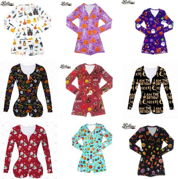 

women jumpsuits new halloween printed casual fashion long sleeve rompers v neck short women new fashion plus size selling 2020, White