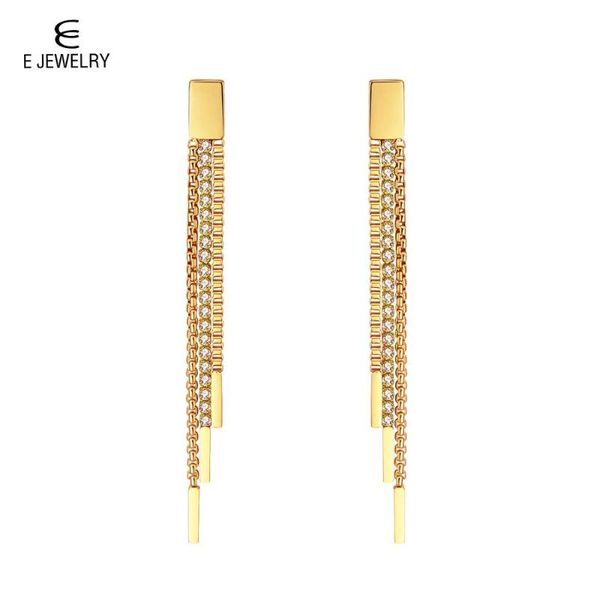 

dangle & chandelier e jewelry stainless steel chain drop earrings tassel with crystal for women 3 row link wedding 2021, Silver