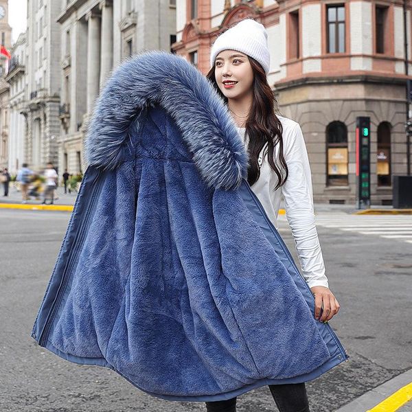 

2020 new women winter jacket outwear plus size parka big fur hooded lambswool thickened lining cotton padded coat female sl40, Black