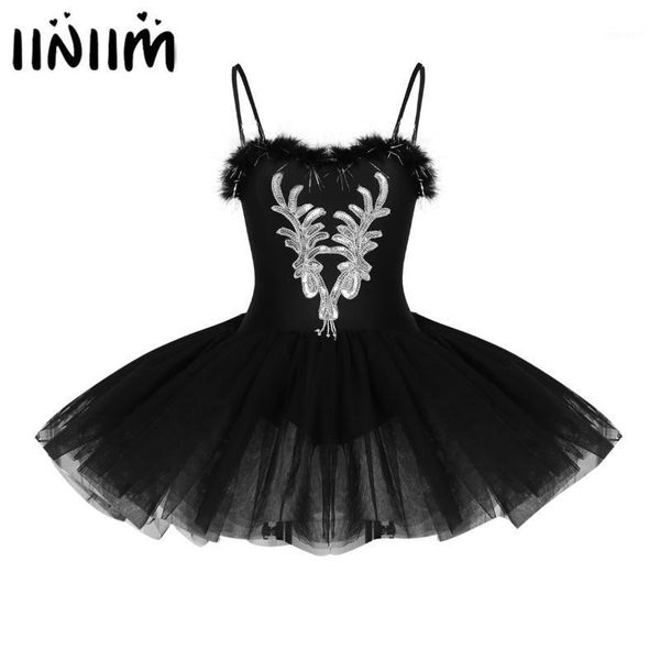 

stage wear iiniim womens femme classic ballet tutu dress swan ballerina costumes sequined gymnastics leotard dancewear1, Black;red