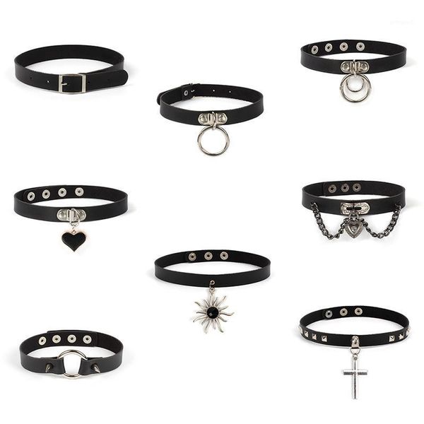 

black vegan leather choker collar system heart/o-ring bondage choker with buckle closure adjustable-gothic punk vegan collar hq21, Golden;silver