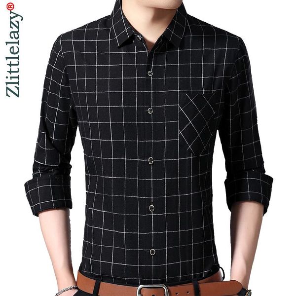 

2020 brand casual pocket plaid long sleeve slim fit men shirt streetwear social dress autumn shirts mens fashions jersey 92311, White;black