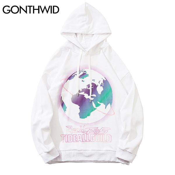 

3m laser reflection earth print sweatshirts hoodies streetwear hip hop harajuku fashion pullover hooded mens, Black