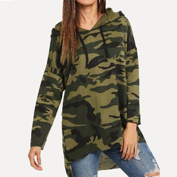 

women's hoodies & sweatshirts women female pullovers o-neck print camouflage streetwear hip hop long sleeve irregula casual hoode outwe, Black