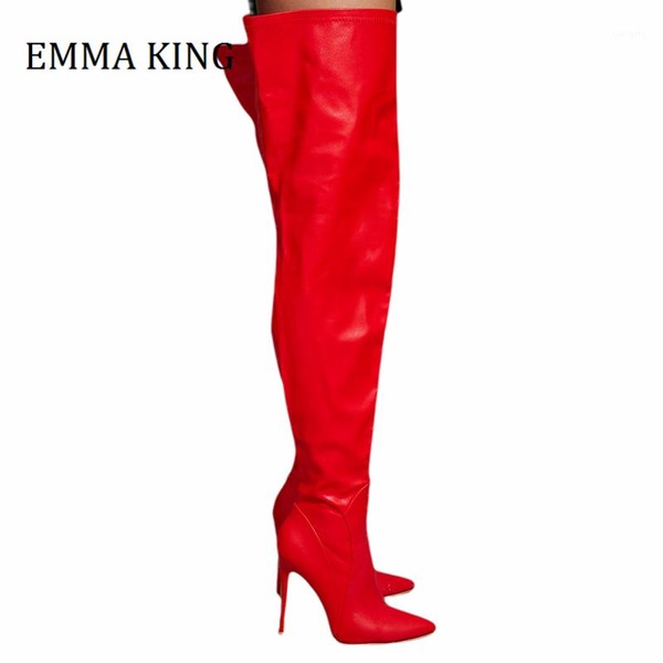 

2021 spring autumn women high heeled sock boots faux leather stiletto heel thigh-high boots pointy toe woman botas de mujer1, Black