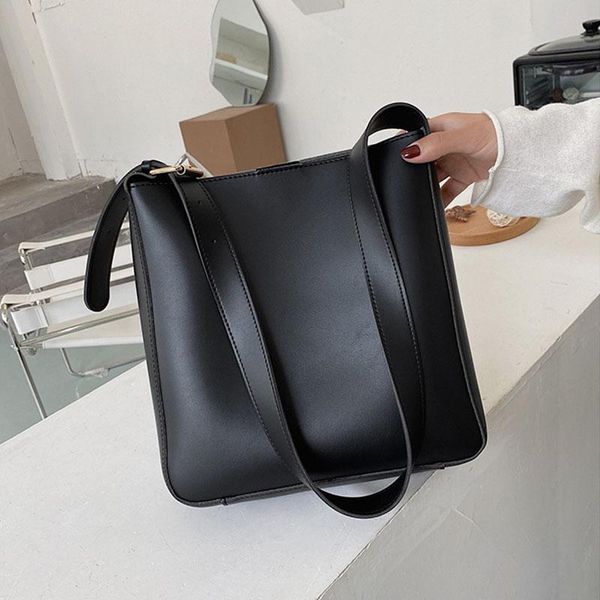 

большой урожай pu кожа bucket сумки женские мода solid color crossbody мешки плеча trend мешок конструктора