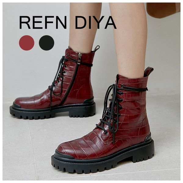 

refn diya fashion women boots new motorcycle boots handmade cow leather women shoes with thick bottom m9233, Black