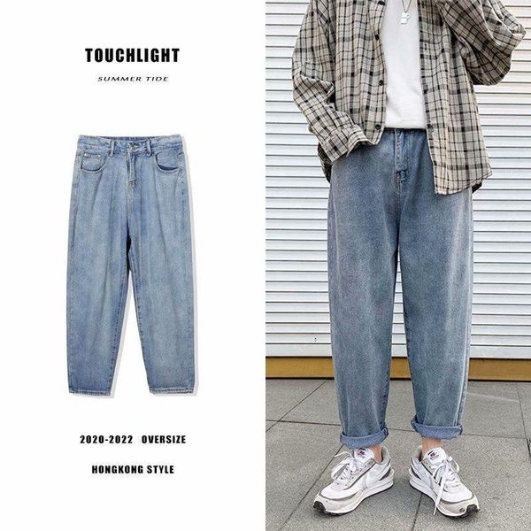 

autumn straight jeans men's fashion retro solid color casual jeans pants men streetwear wild hip-hop denim trousers mens s-3xl1, Blue