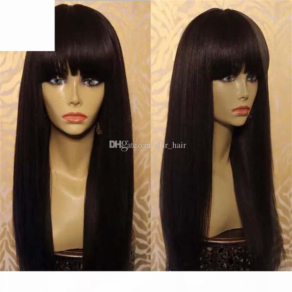 

brazilian virgin glueless full lace human hair wigs for black women short cut lace front wig with bangs human hair wig, Black;brown