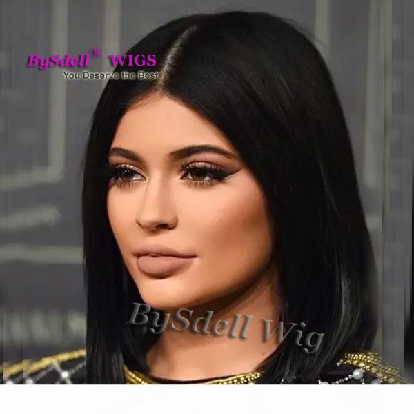 

100% brazilian hair wig kardashian soft virgin human hair half hand tied lace front wigs dyesable nattural black color hair wigs, Black;brown