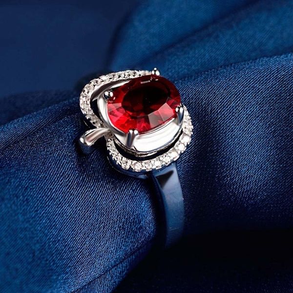 Bague Ringen 100% Real 925 Стерлингового серебра с 8 * 5 мм Роскошные Натуральные Рубиновые Гестон Обручальное кольцо Свадьба Подарок Y200321