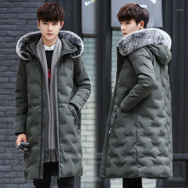 

winter men jacket 2010 men parkas new cotton padded jacket fur coat men's thickened long slim oversized fur collar clthings1, Black