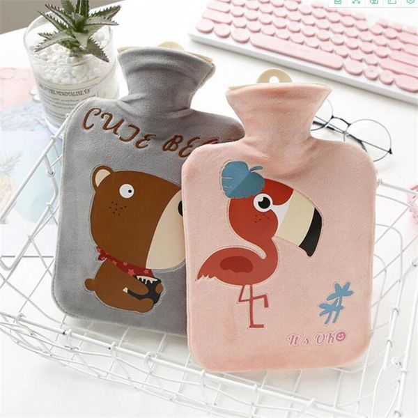 

1000ml cute animal thicken flamingo water bottle rubber water bag pocket portable hand warmer water injection with cover wmtbny