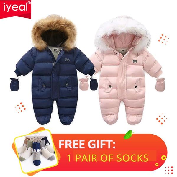 

iyeal winter baby clothes with hooded fur newborn warm fleece bunting infant snowsuit toddler girl boy snow wear outwear coats, Blue