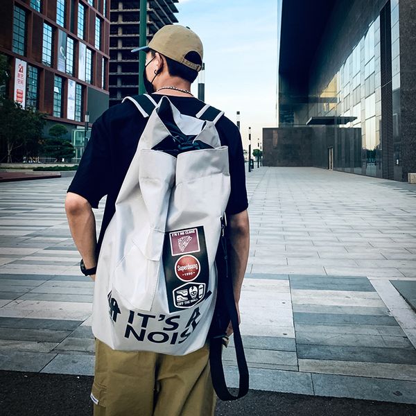 

drawstring street travel shopping harajuku style men backpack school bag high college student large multifunction c1030