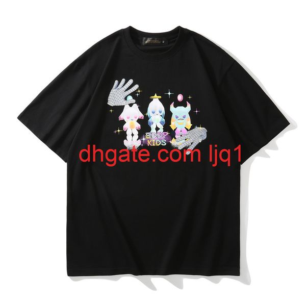 

cartoon print short sleeve t-shirt men's ins tide brand round neck 5 / 6 sleeve bf lazy style trend pullover half sleeve t-shirt, White;black