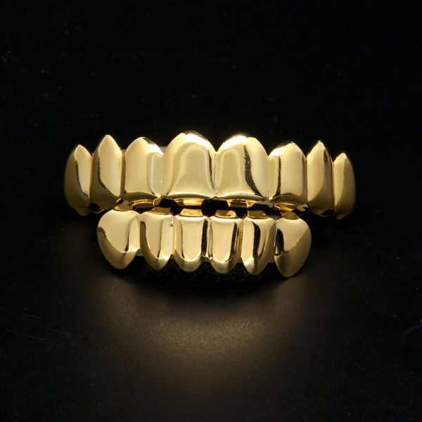 

mens gold grillz teeth grillz set 2018 new fashion hip hop jewelry eight 8 tooth & six 6 bottom teeth grills, Black