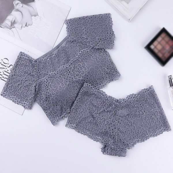 

summer lace bra set women short-sleeved vest brief set mesh female vest underwear, Red;black