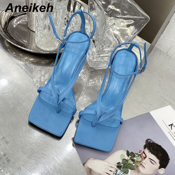 

aneikeh 2020 summer gladiator clip-on strappy sandals shoes woman high heel peep toe ankle buckle party thin heels pumps y200702, Black