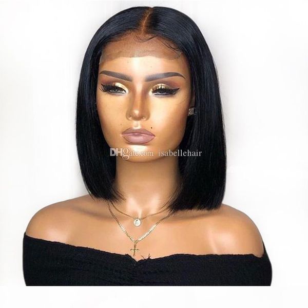 

13x6 deep part lace front bob wigs with baby hair pre plucked short human hair blunt cut wigs brazilian virgin for black women, Black;brown