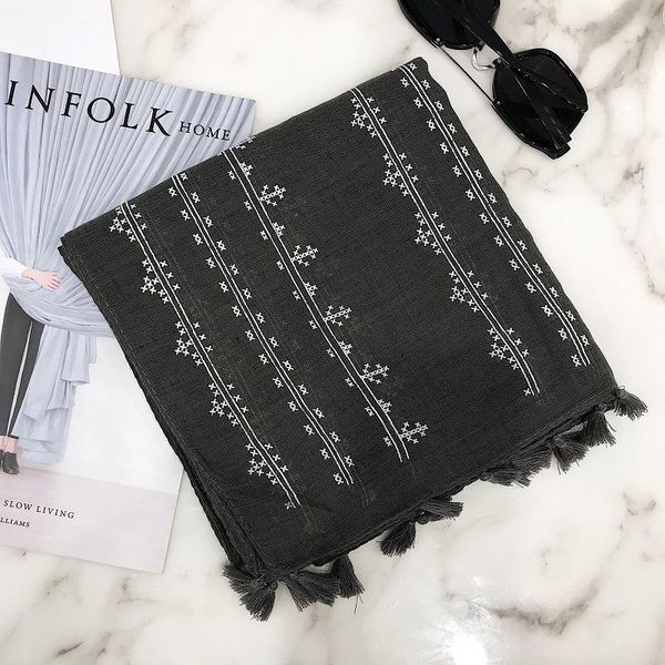 

fashion new scarves small fresh cotton linen scarves national wind pattern color matching sunscreen warm shawl long scarves sqcicf, Blue;gray