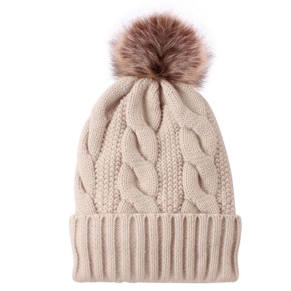 

mountaineering solid bell hat with pompom women's fur beanie fashion keep warm winter hats knitted wool hemming sombrero, Blue;gray