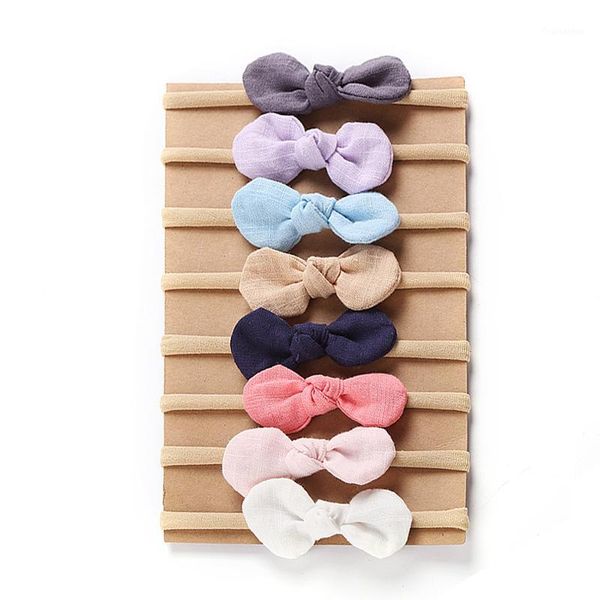 

8pcs imported model kids cotton and linen hand-made bowknot hair accessories children custom headband1, Slivery;white