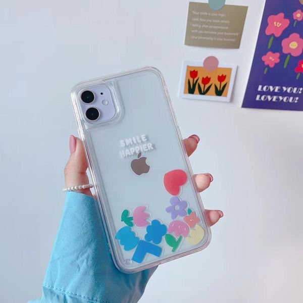 

korea ins flowers quicksand mobile soft border phone case for iphone x xr xs max 7 8 plus 11 se building blocks love cover coque