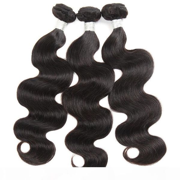 

10a unprocessed brazilian peruvian virgin hair body wave 3 bundles virgin human hair extensions natural color, Black