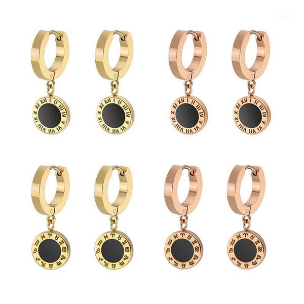 

fashion roman numeral constellation symbols drop earrings for women stainless steel simple gold rose gold ear jewelry1, Silver