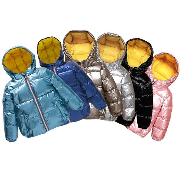 

2020 new winter children's down jacket bright thick warm matching family outfits boys casual hooded coat girls jacket snowsuit lj201202, Blue;gray