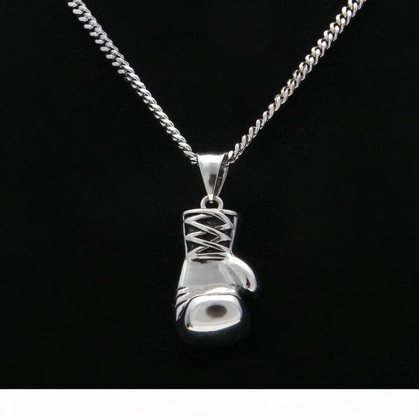 

k mens hip hop necklace jewelry stainless steel boxing gloves pendant necklace with 60cm gold cuban chain, Silver