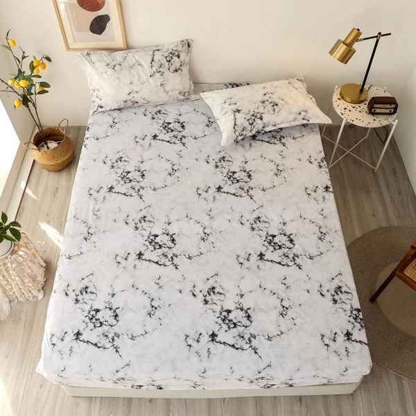 

bonenjoy 3 pcs fitted bed sheet marble black and white color printed queen size bed sheets and case drap housse 180x200